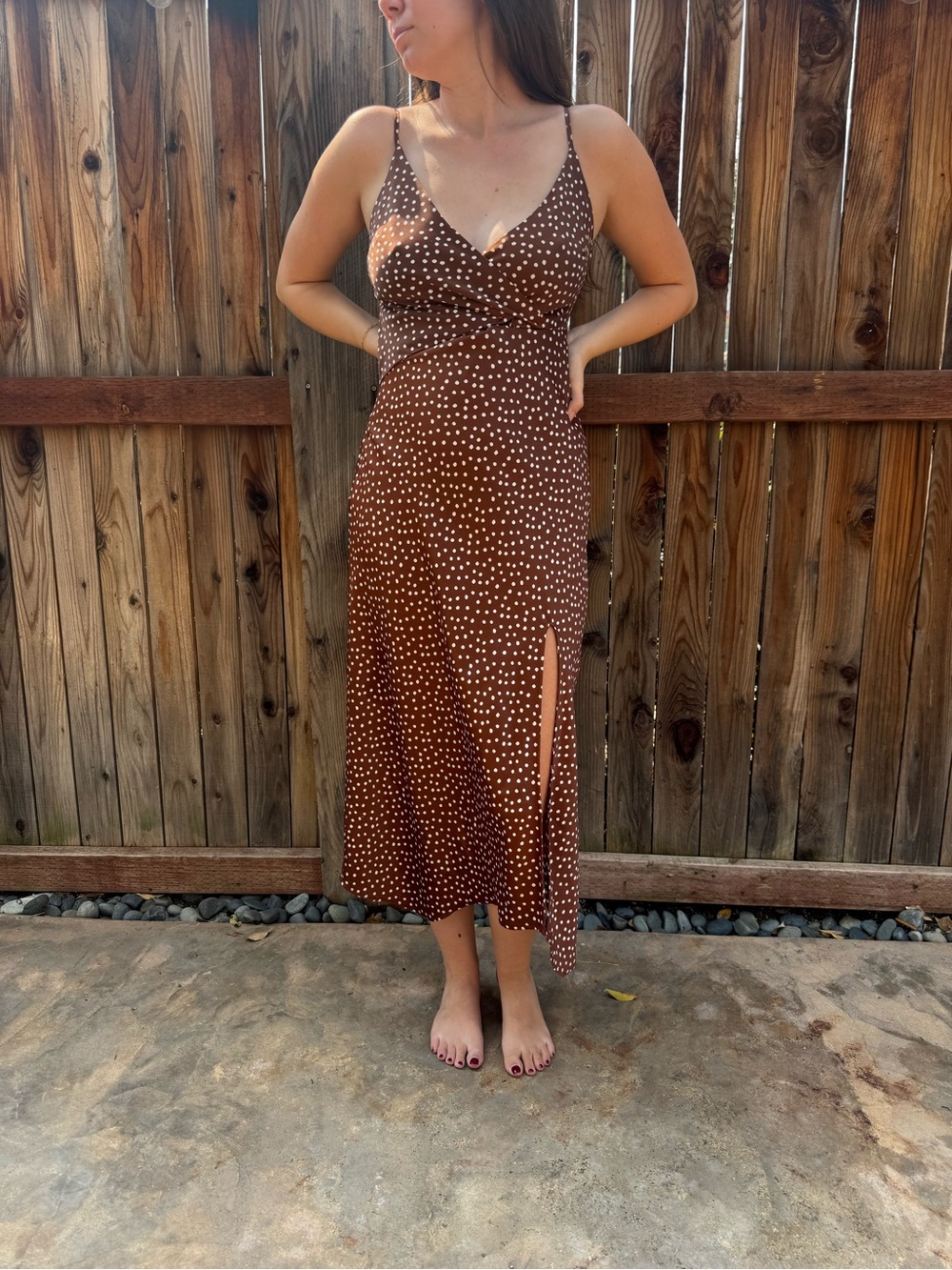 Urban Outfitters Brown Polka Dot Midi Slip Dress - Size S